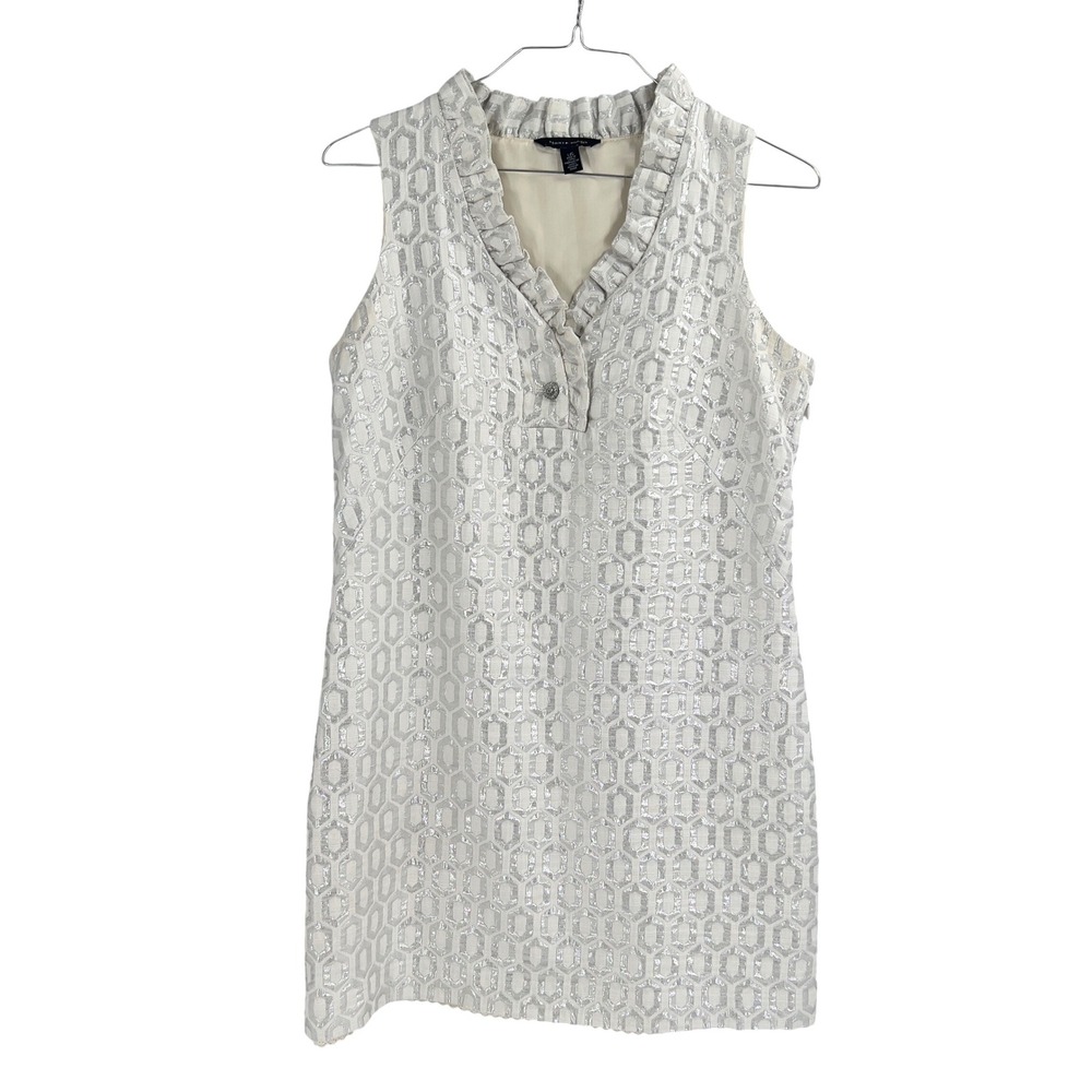 Tommy Hilfiger Metallic Geometric‎ Dress L | Y2K Silver Cocktail Mini
